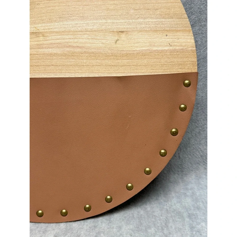 Place & Time Wall Decor Mail Organizer Wood Faux Leather Studded Round 13.6in